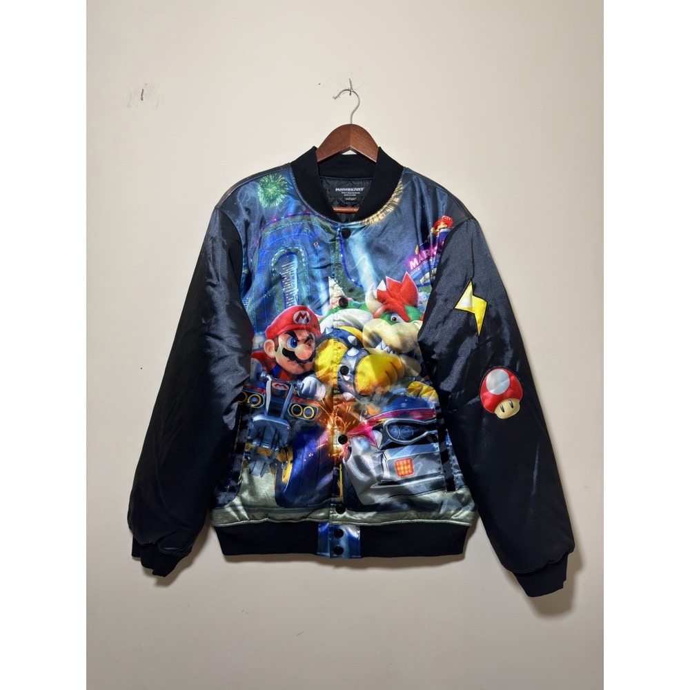 Mario Kart Nintendo DeKryptic Satin Jacket Mario Bowser Patch Size L